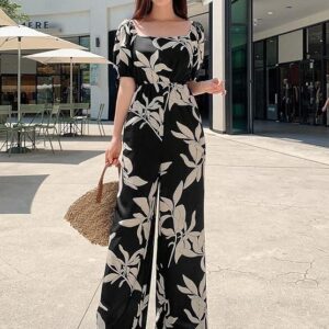 floral wide leg long jumpsuit with pockets